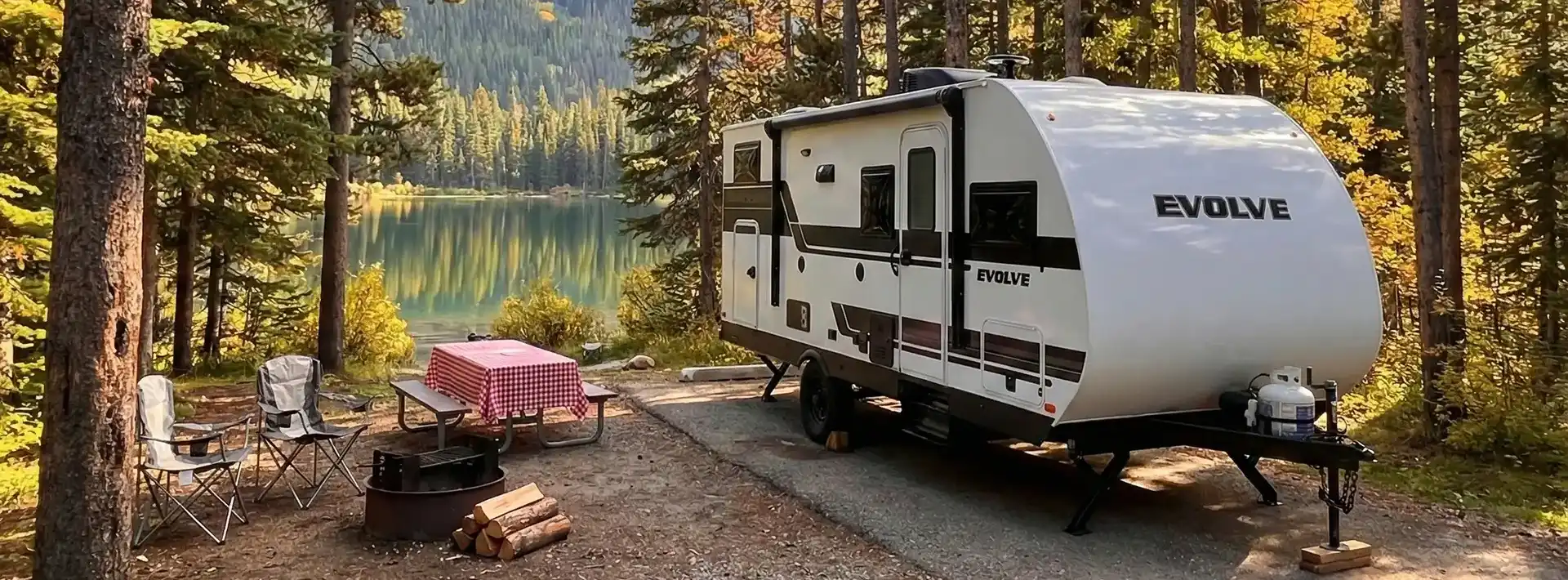 Evolve 1965 Travel Trailer in scenic outdoor setting